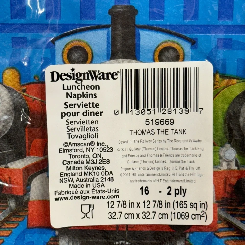 DesignWare pack of 16 - 2 ply napkins Thomas & Friends themed, new in packaging!